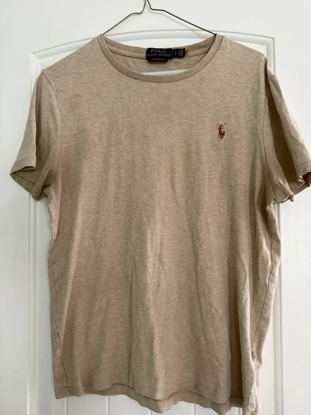 Ralph Lauren Beige Crew Neck Polo Tee with Embroidered Pony